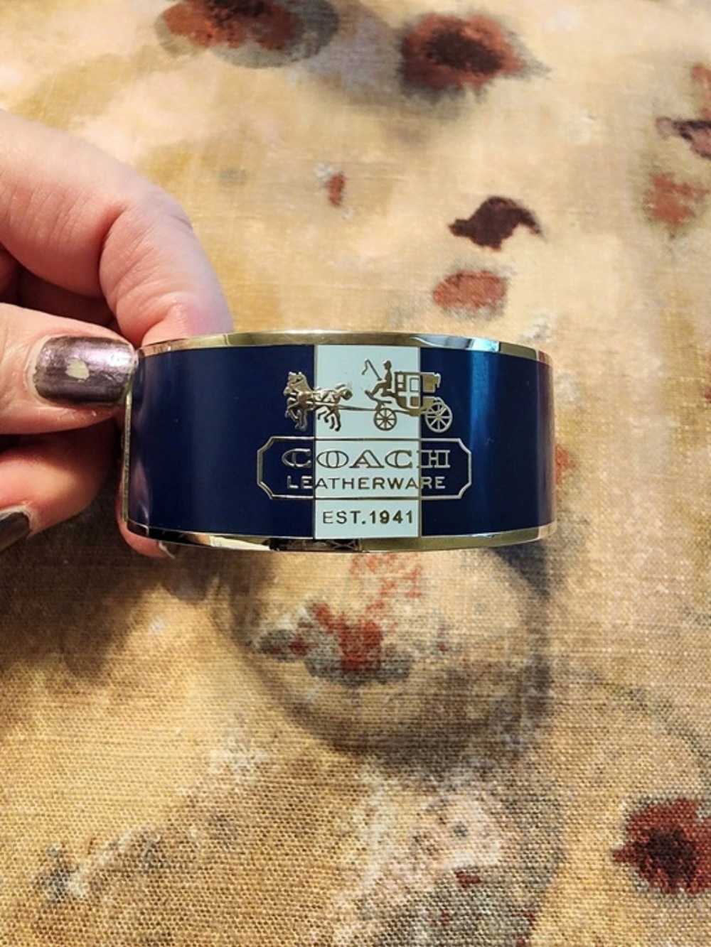 Coach Horse and Carriage Enamel Hinged Bangle Bracelet